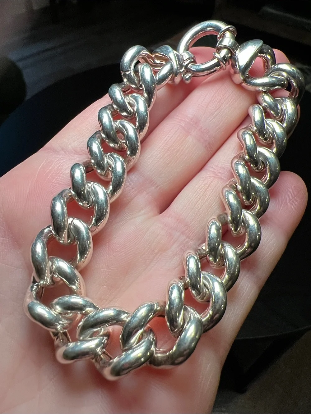 Vintage Chunky Sterling Silver 925 Curb Chain Large Circle Clasp Bracelet
